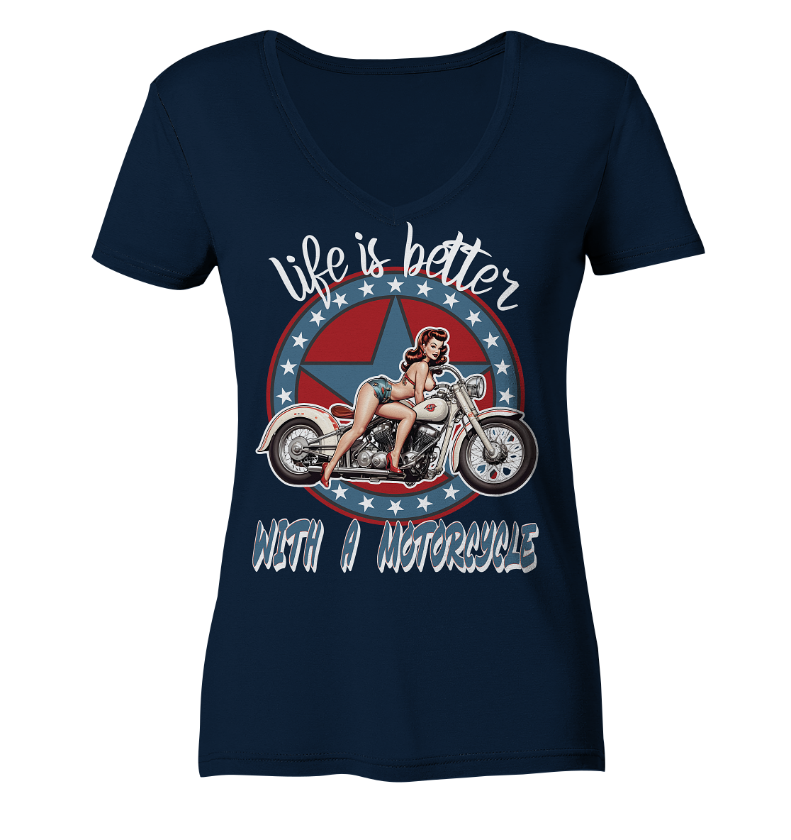 life is better with a motorcycle - Retro Design I - Ladies V-Neck Shirt