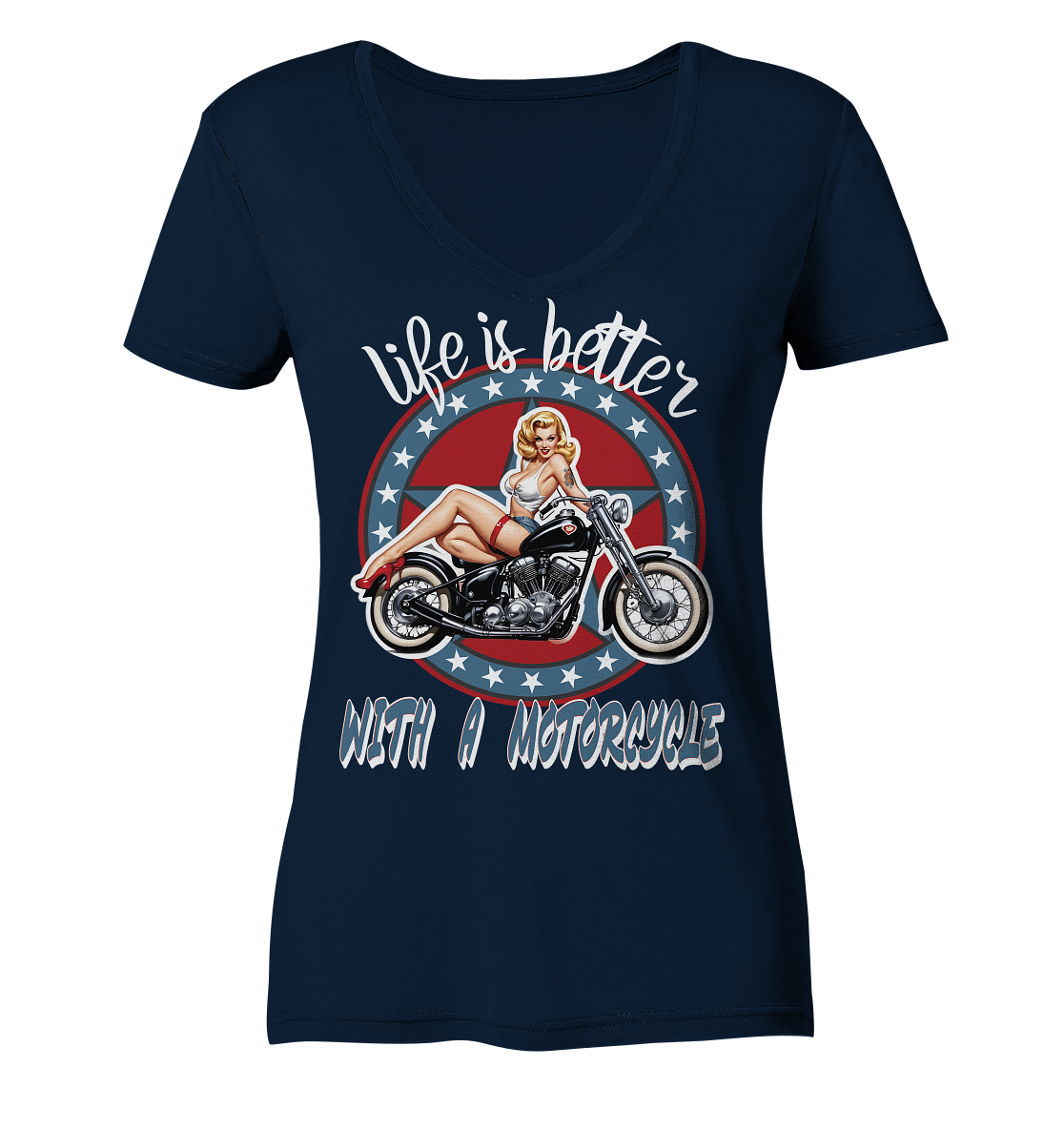life is better with a motorcycle - Retro Design III - Ladies V-Neck Shirt