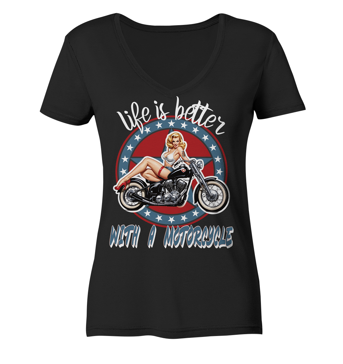 life is better with a motorcycle - Retro Design III - Ladies V-Neck Shirt