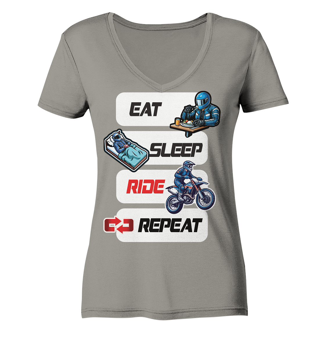 Eat Sleep Ride Repeat - lustiger Biker Spruch Motocross - Ladies V-Neck Shirt