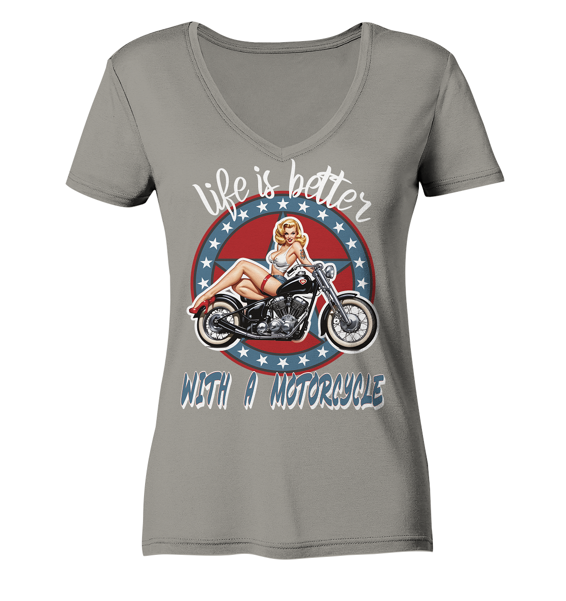 life is better with a motorcycle - Retro Design III - Ladies V-Neck Shirt