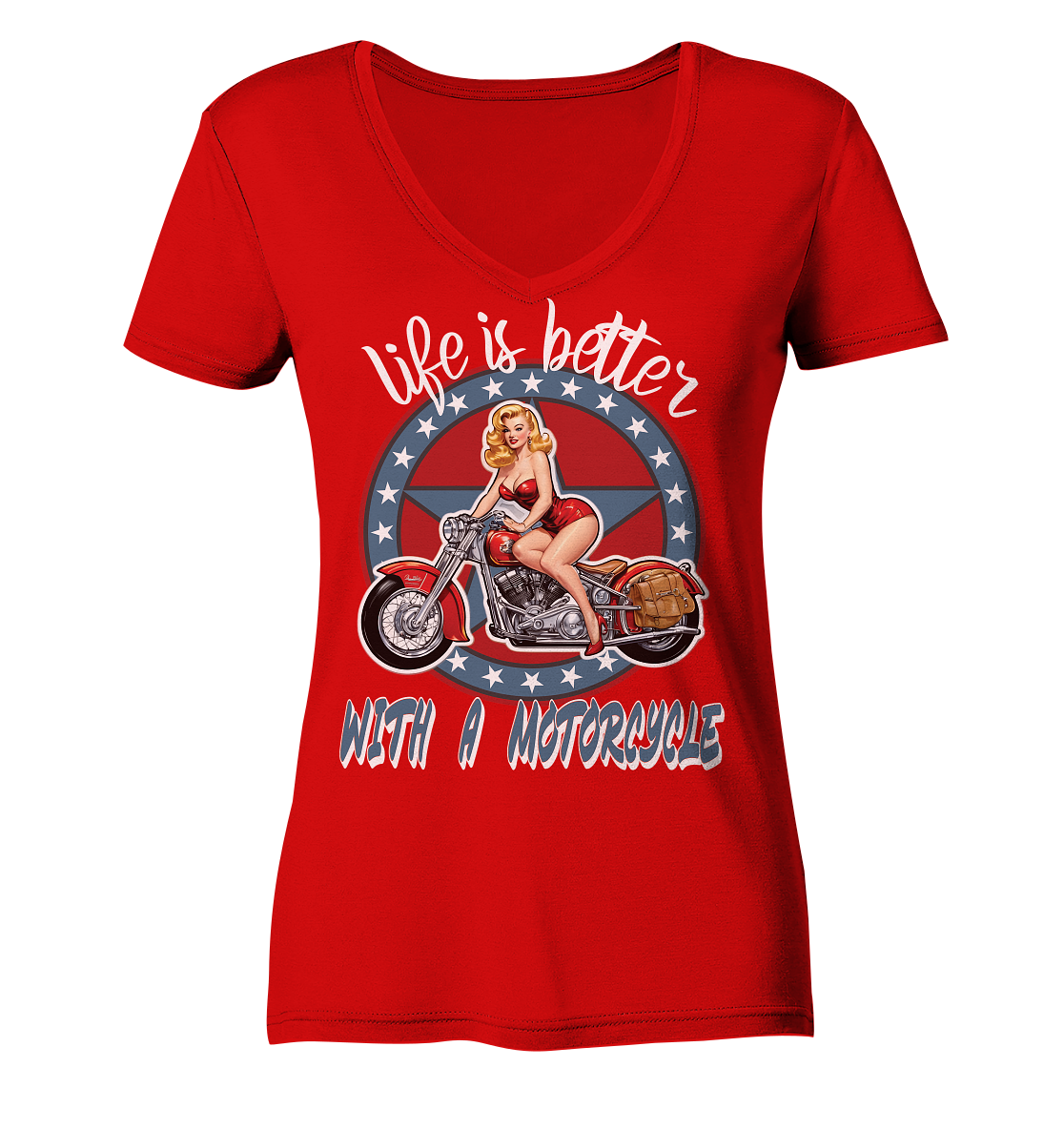 life is better with a motorcycle - Retro Design II - Ladies V-Neck Shirt