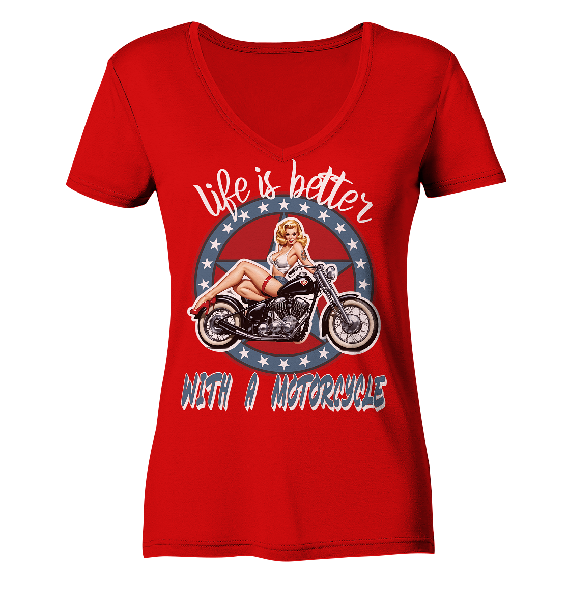 life is better with a motorcycle - Retro Design III - Ladies V-Neck Shirt