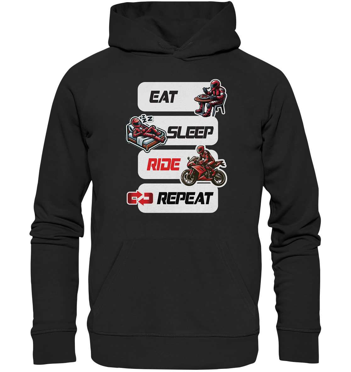 Eat Sleep Ride Repeat - lustiger Biker Spruch - Organic Hoodie