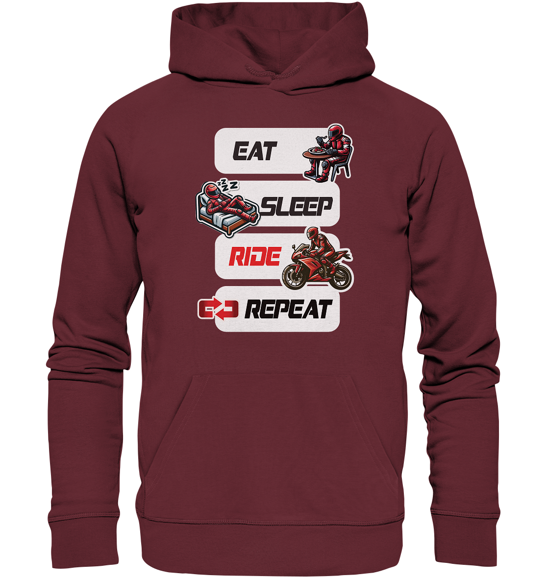 Eat Sleep Ride Repeat - lustiger Biker Spruch - Organic Hoodie