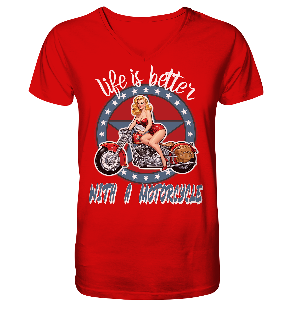 life is better with a motorcycle - Retro Design II - Herrn V-Neck Shirt