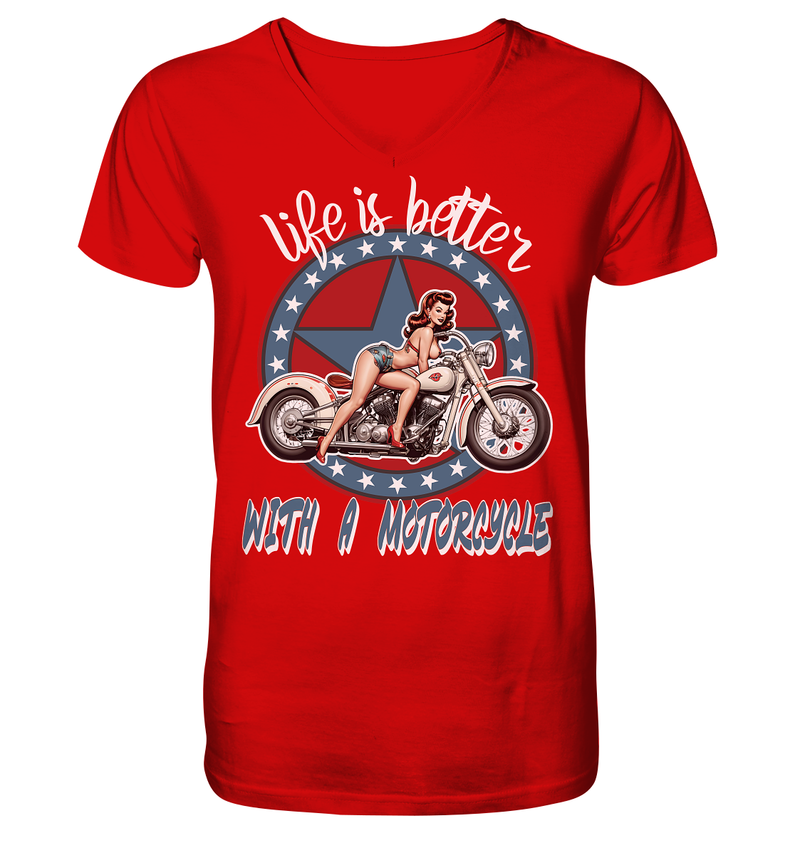 life is better with a motorcycle - Retro Design I - Herrn V-Neck Shirt