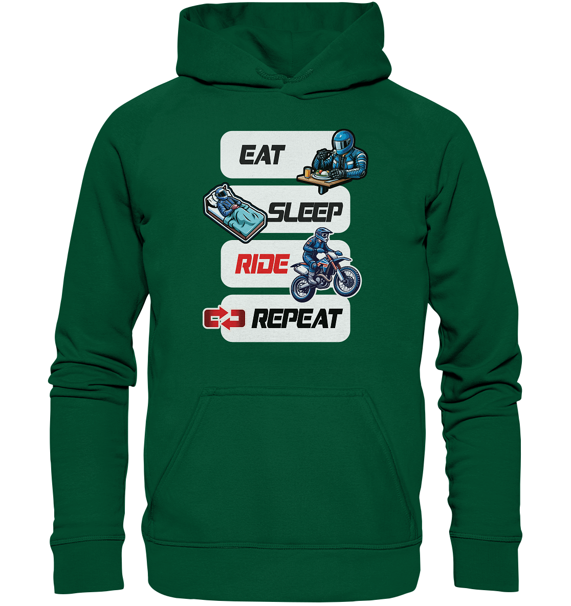 Eat Sleep Ride Repeat  - lustiger Biker Spruch Motocross - Basic Unisex Hoodie