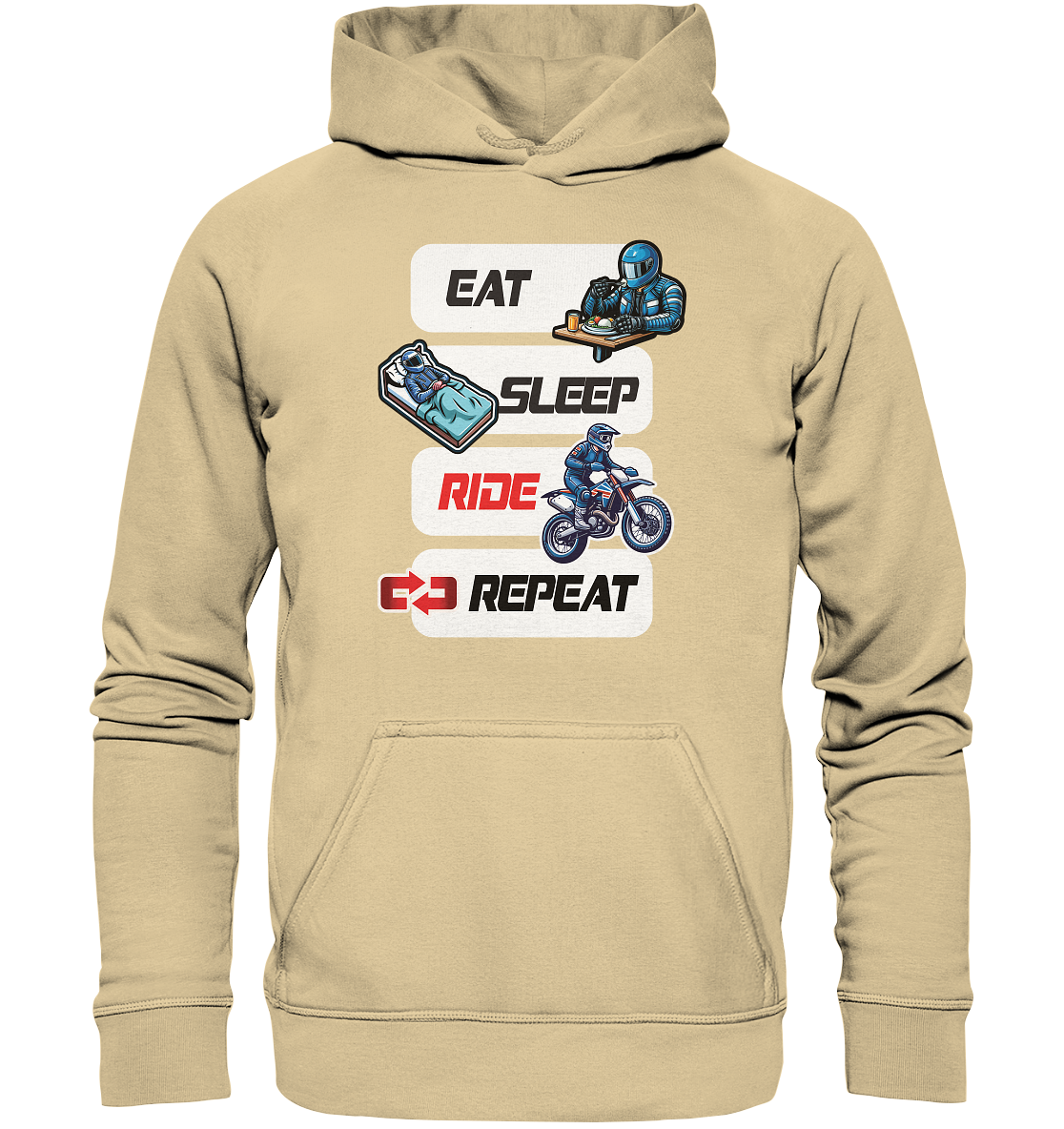 Eat Sleep Ride Repeat  - lustiger Biker Spruch Motocross - Basic Unisex Hoodie