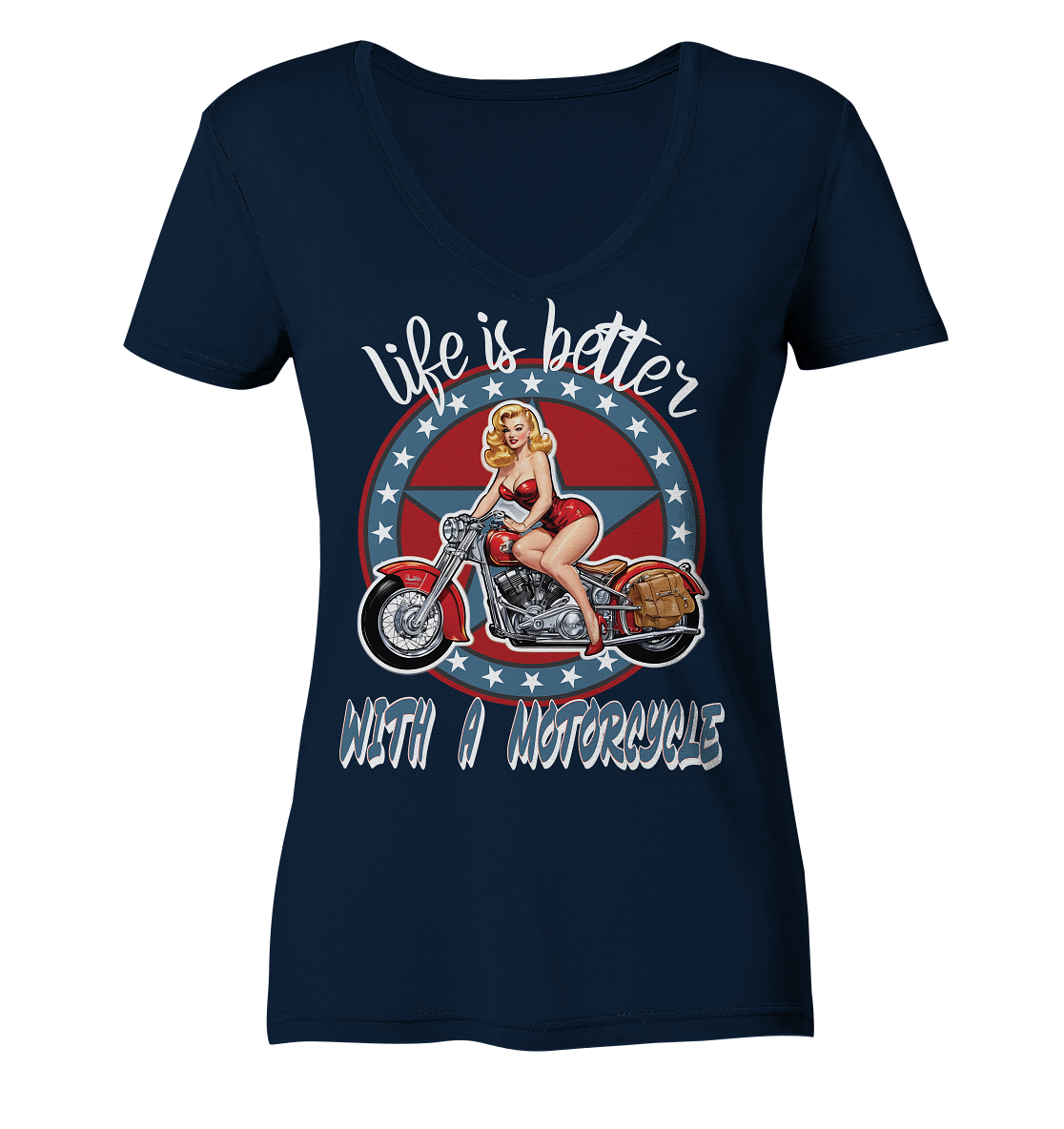 life is better with a motorcycle - Retro Design II - Ladies V-Neck Shirt