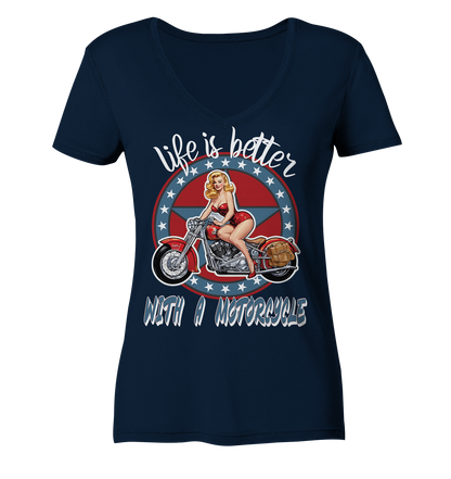 life is better with a motorcycle - Retro Design II - Ladies V-Neck Shirt