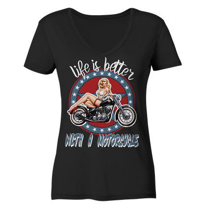 life is better with a motorcycle - Retro Design III - Ladies V-Neck Shirt