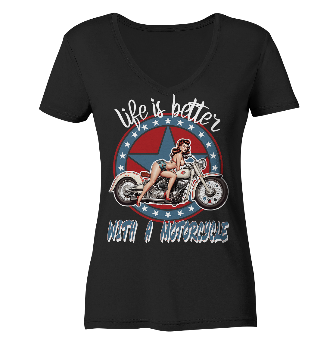 life is better with a motorcycle - Retro Design I - Ladies V-Neck Shirt