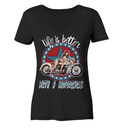 life is better with a motorcycle - Retro Design I - Ladies V-Neck Shirt