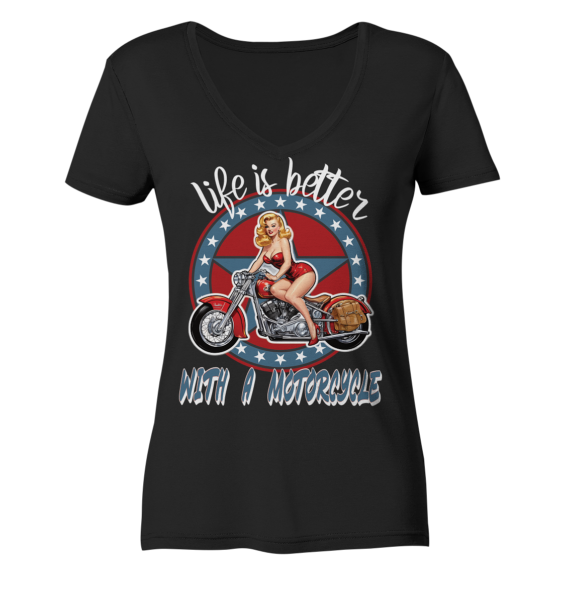 life is better with a motorcycle - Retro Design II - Ladies V-Neck Shirt