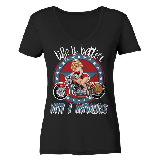 life is better with a motorcycle - Retro Design II - Ladies V-Neck Shirt