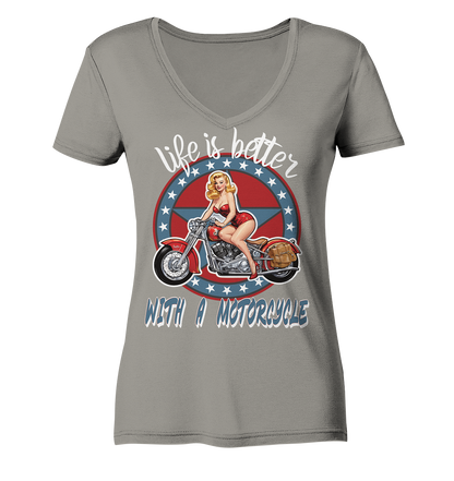 life is better with a motorcycle - Retro Design II - Ladies V-Neck Shirt