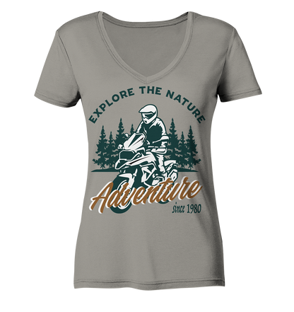 Explore the Nature - Adventure Bike 1980 - Ladies V-Neck Shirt
