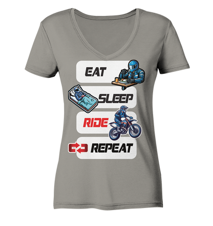 Eat Sleep Ride Repeat  - lustiger Biker Spruch Motocross - Ladies V-Neck Shirt