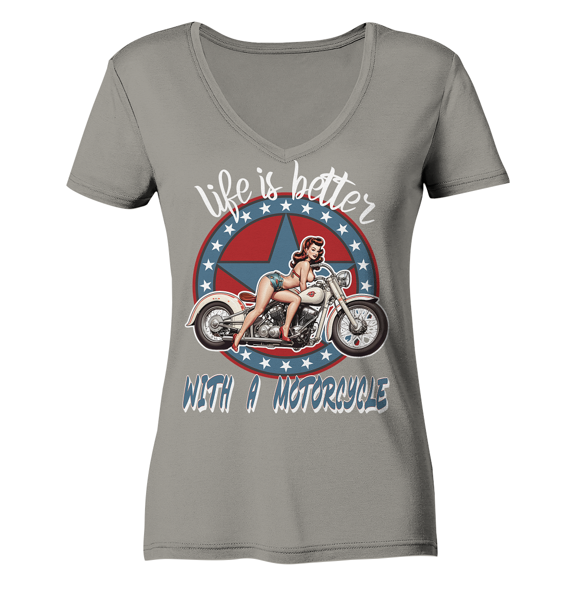 life is better with a motorcycle - Retro Design I - Ladies V-Neck Shirt