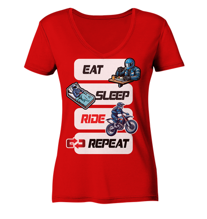 Eat Sleep Ride Repeat  - lustiger Biker Spruch Motocross - Ladies V-Neck Shirt