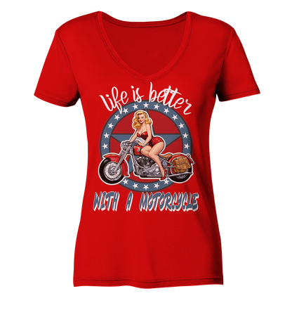 life is better with a motorcycle - Retro Design II - Ladies V-Neck Shirt