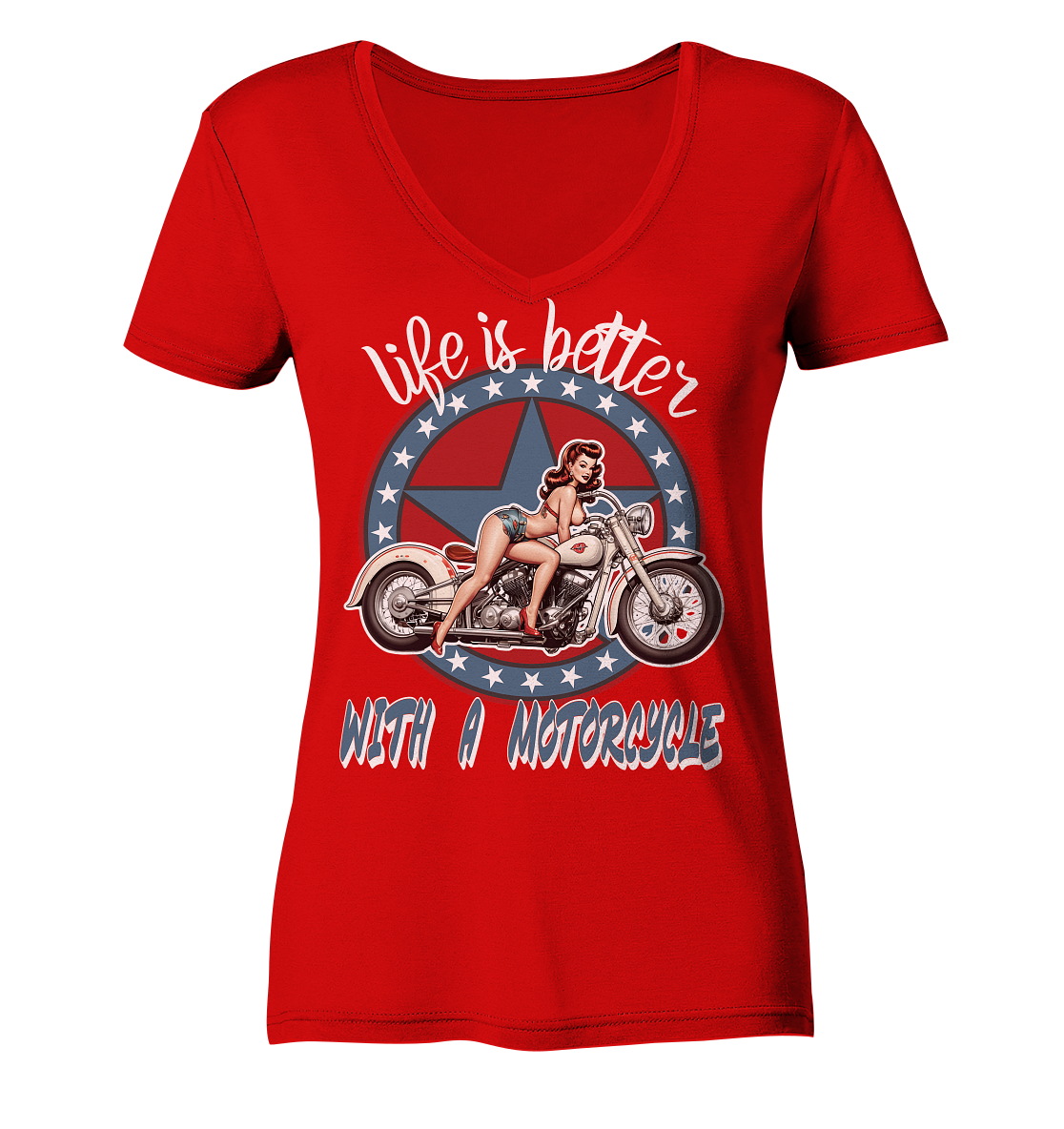 life is better with a motorcycle - Retro Design I - Ladies V-Neck Shirt