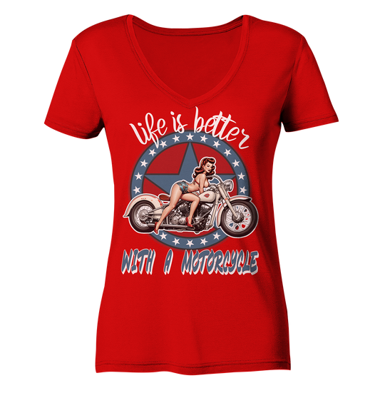 life is better with a motorcycle - Retro Design I - Ladies V-Neck Shirt