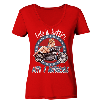 life is better with a motorcycle - Retro Design III - Ladies V-Neck Shirt