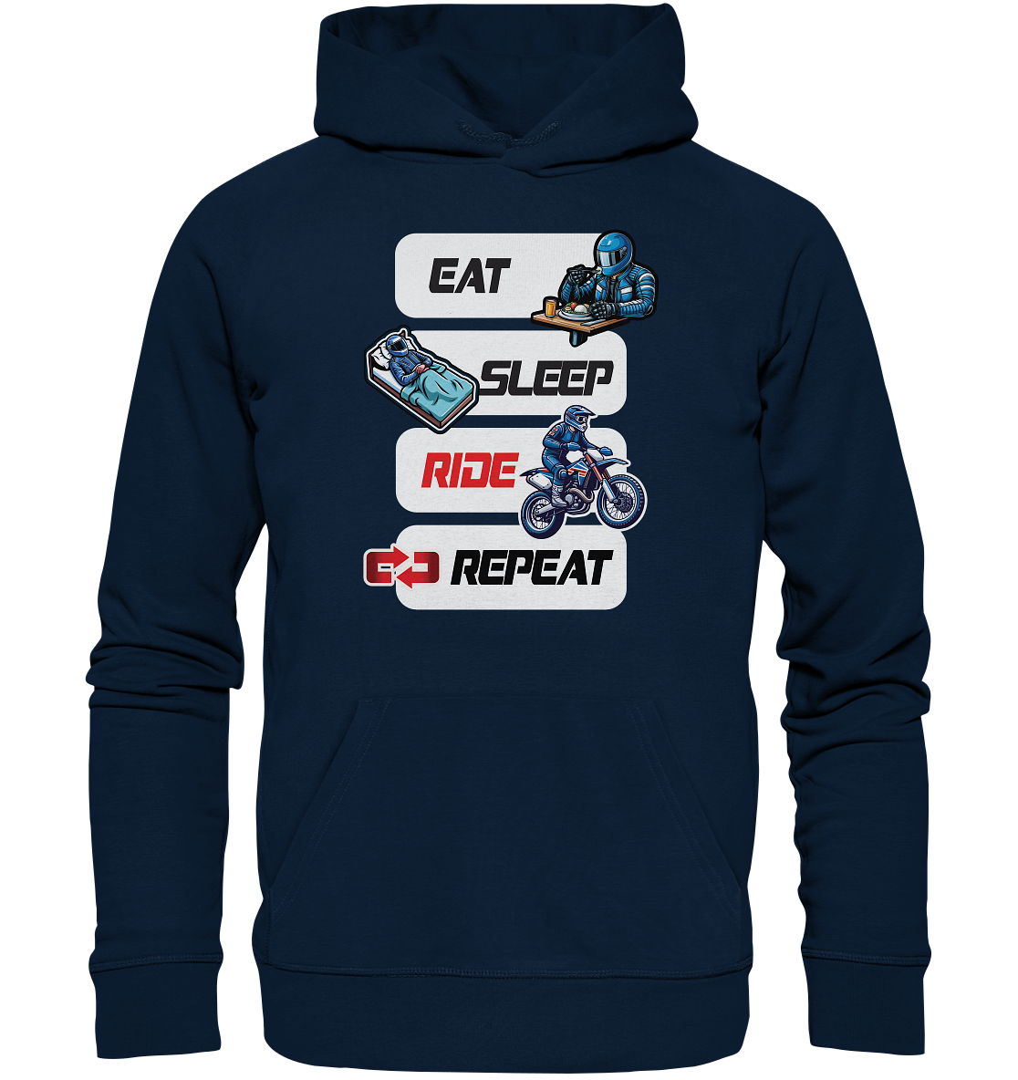 Eat Sleep Ride Repeat  - lustiger Biker Spruch Motocross - Organic Hoodie