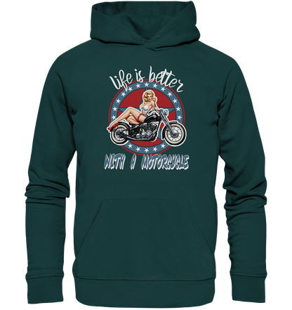 life is better with a motorcycle - Retro Design III - Organic Hoodie