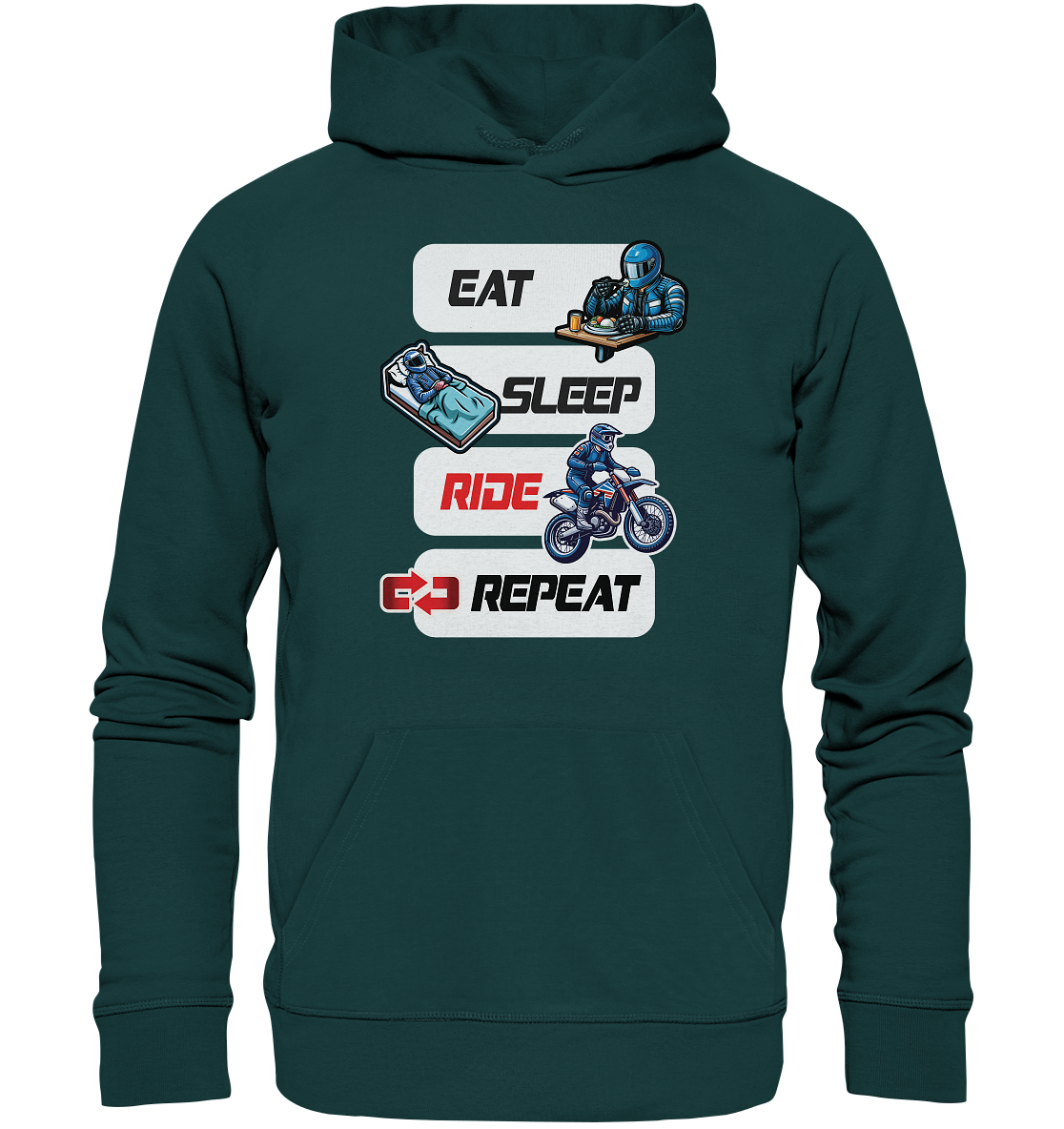 Eat Sleep Ride Repeat  - lustiger Biker Spruch Motocross - Organic Hoodie