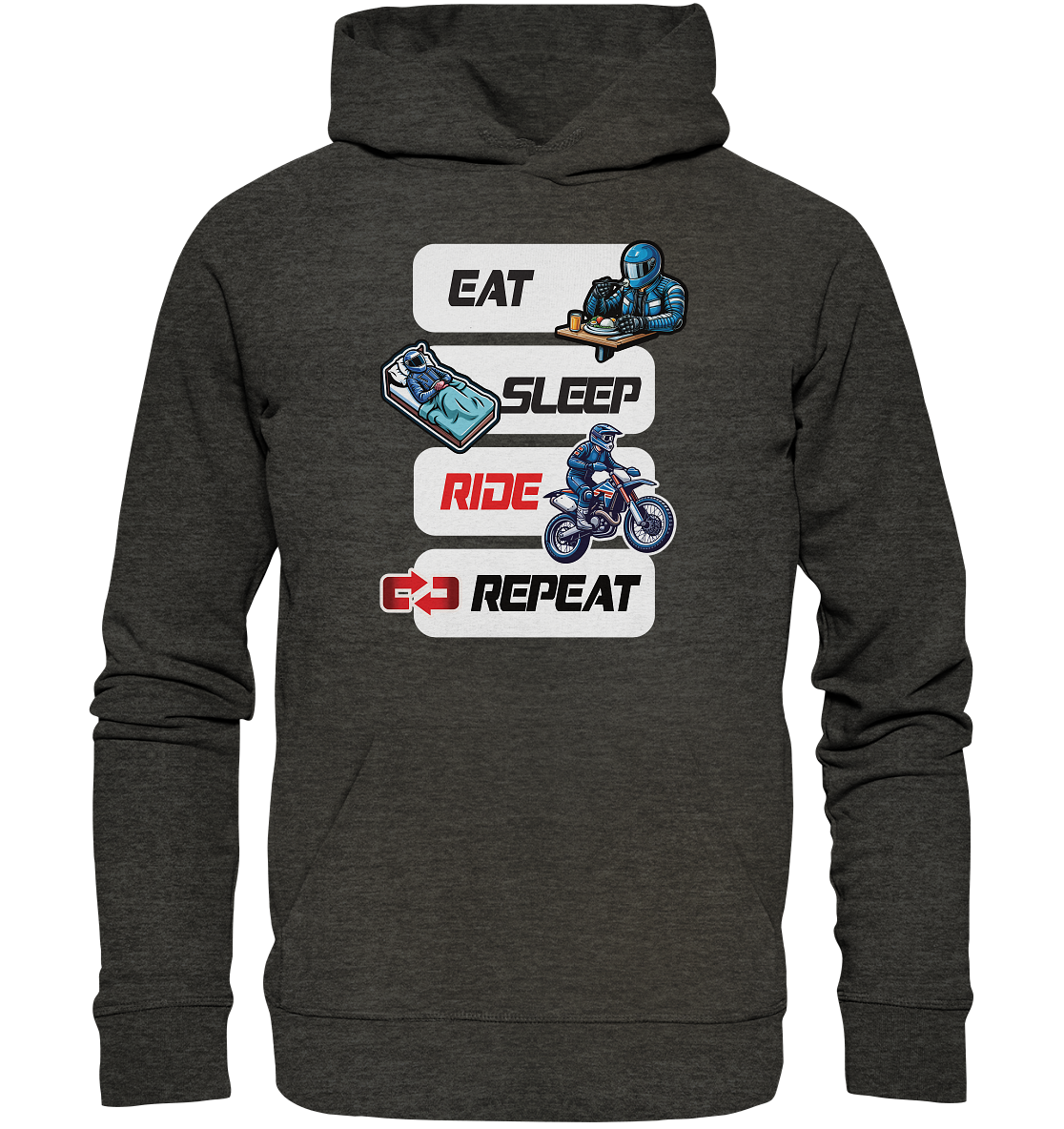 Eat Sleep Ride Repeat  - lustiger Biker Spruch Motocross - Organic Hoodie