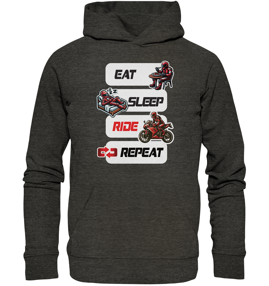 Eat Sleep Ride Repeat  - lustiger Biker Spruch - Organic Hoodie