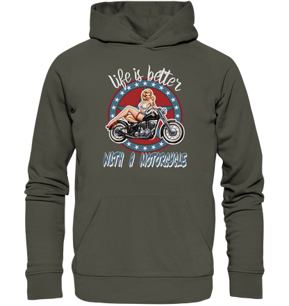 life is better with a motorcycle - Retro Design III - Organic Hoodie