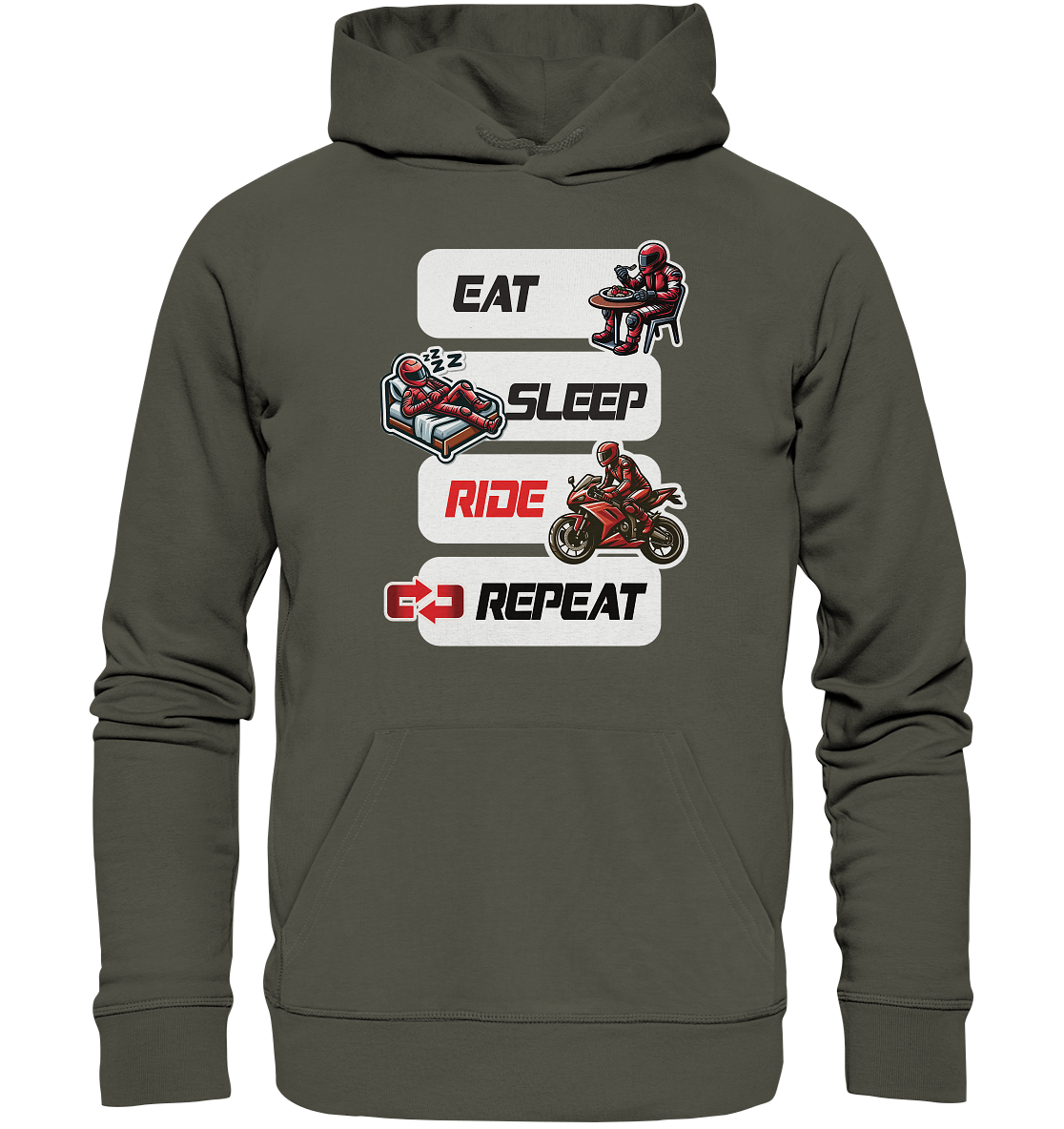 Eat Sleep Ride Repeat  - lustiger Biker Spruch - Organic Hoodie