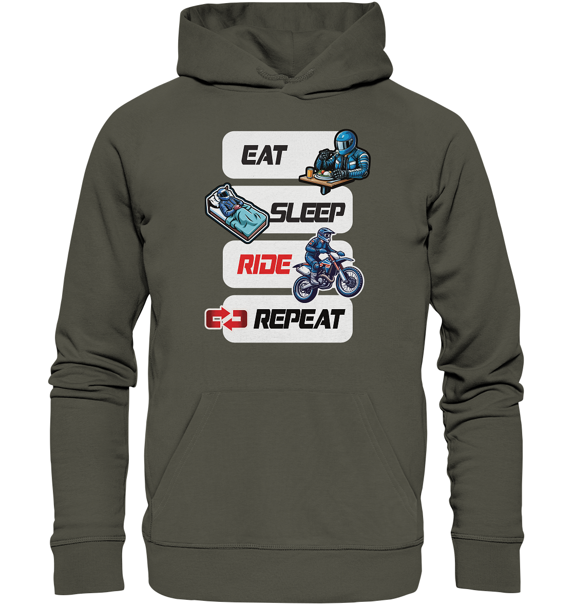 Eat Sleep Ride Repeat  - lustiger Biker Spruch Motocross - Organic Hoodie