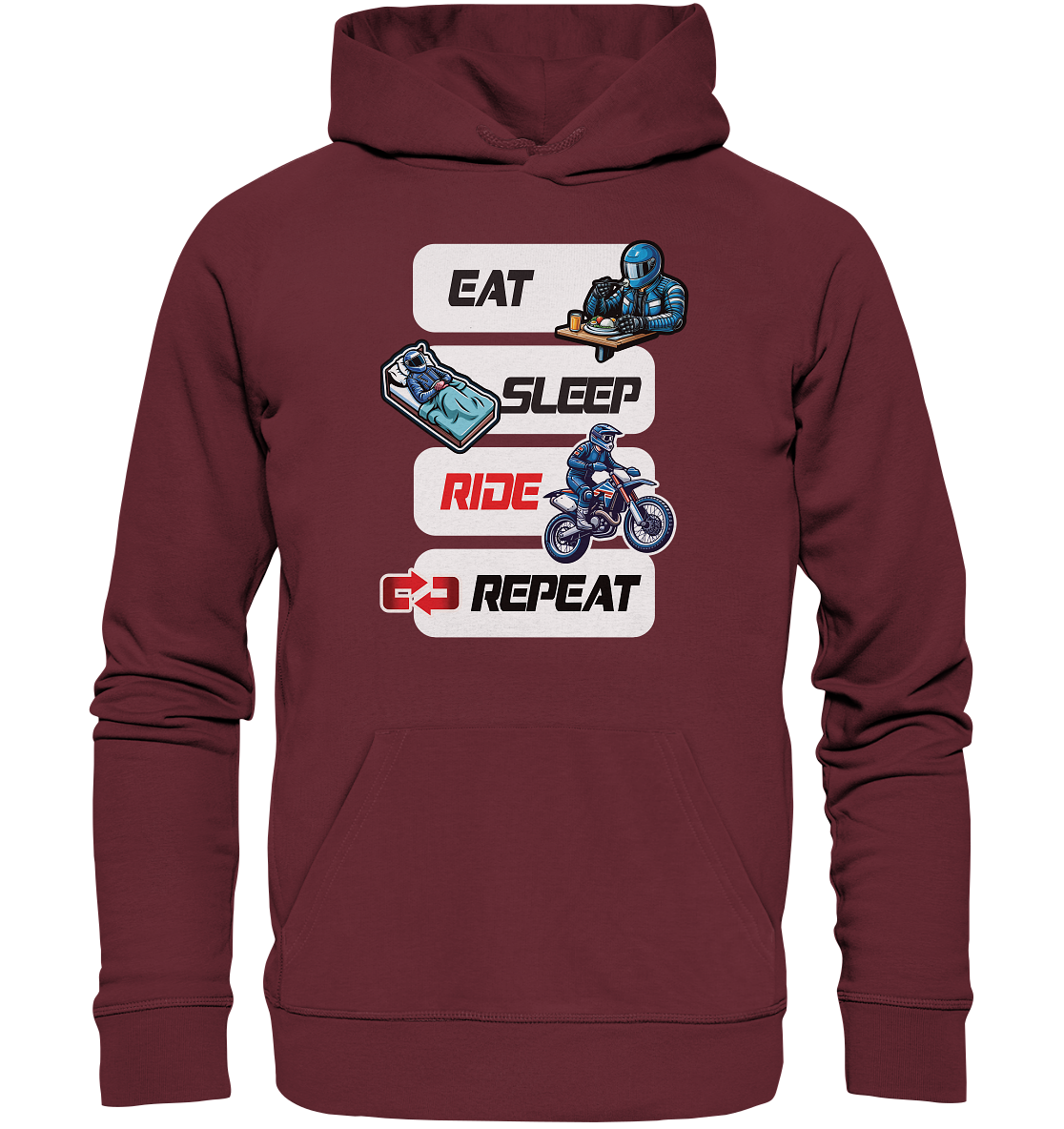 Eat Sleep Ride Repeat  - lustiger Biker Spruch Motocross - Organic Hoodie