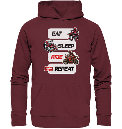 Eat Sleep Ride Repeat  - lustiger Biker Spruch - Organic Hoodie
