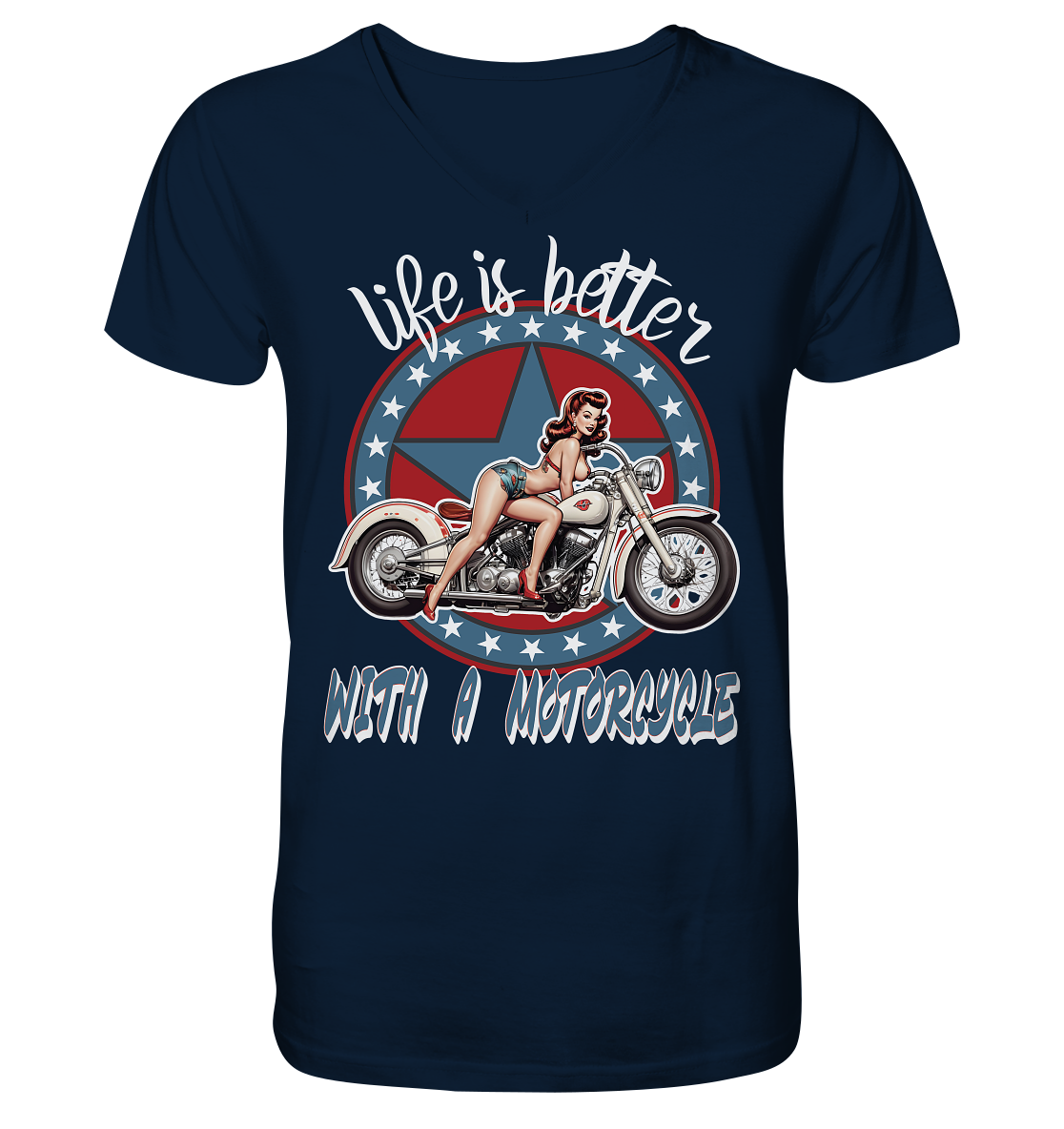 life is better with a motorcycle - Retro Design I - Herrn V-Neck Shirt
