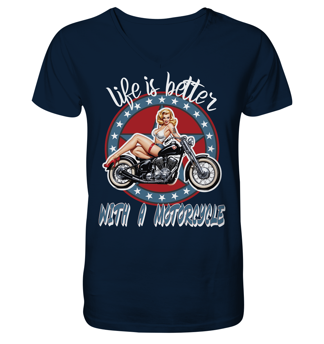 life is better with a motorcycle - Retro Design III - Herrn V-Neck Shirt