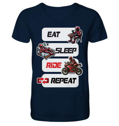 Eat Sleep Ride Repeat  - lustiger Biker Spruch - Herrn V-Neck Shirt