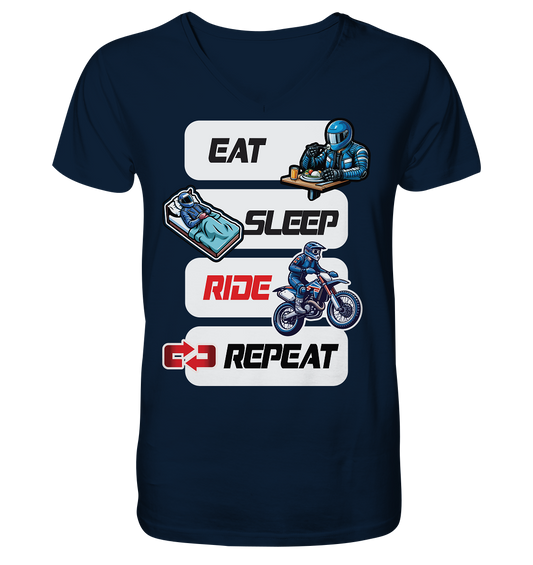 Eat Sleep Ride Repeat  - lustiger Biker Spruch Motocross - Herrn V-Neck Shirt