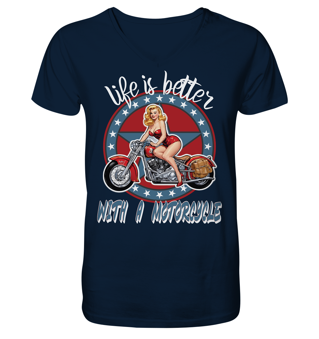 life is better with a motorcycle - Retro Design II - Herrn V-Neck Shirt