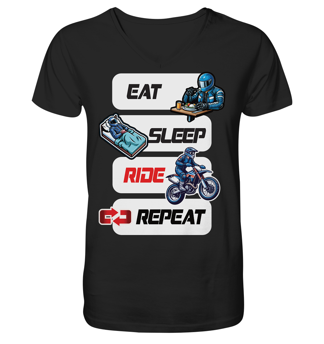 Eat Sleep Ride Repeat  - lustiger Biker Spruch Motocross - Herrn V-Neck Shirt
