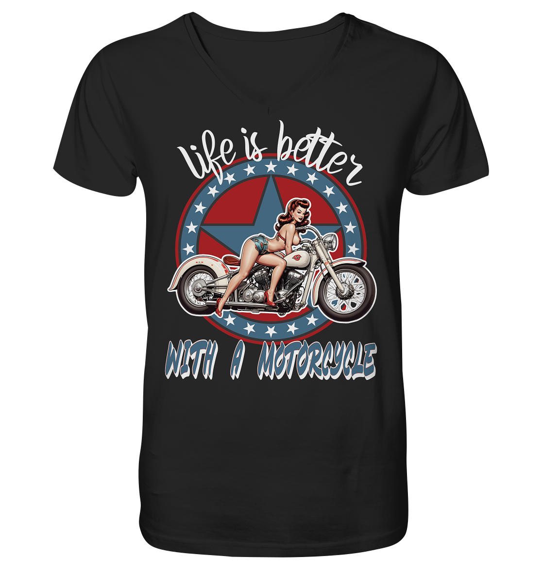 life is better with a motorcycle - Retro Design I - Herrn V-Neck Shirt