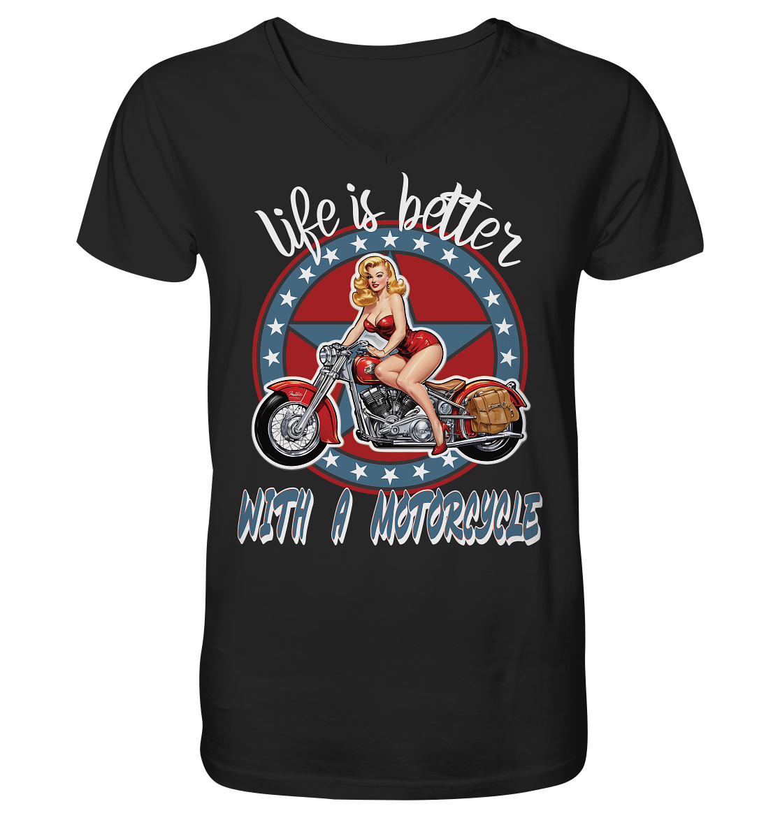 life is better with a motorcycle - Retro Design II - Herrn V-Neck Shirt