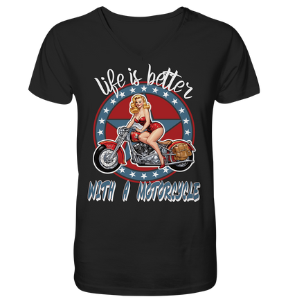 life is better with a motorcycle - Retro Design II - Herrn V-Neck Shirt