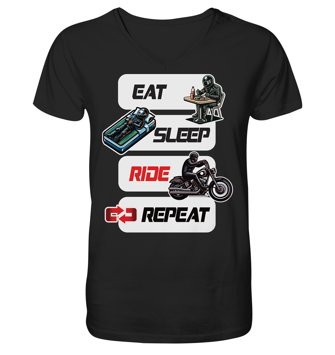 Eat Sleep Ride Repeat  - lustiger Biker Spruch Chopper - Herrn V-Neck Shirt