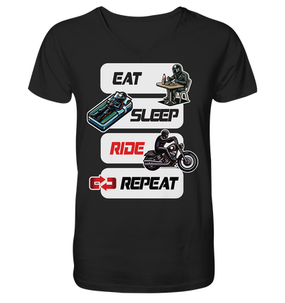 Eat Sleep Ride Repeat  - lustiger Biker Spruch Chopper - Herrn V-Neck Shirt